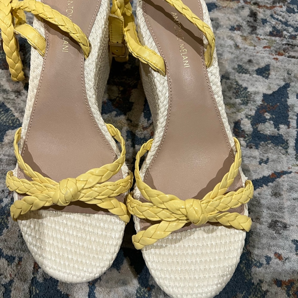 Antonio Melani Lorinna Leather Braided Ankle Strap Wedges - Picture 4 of 5